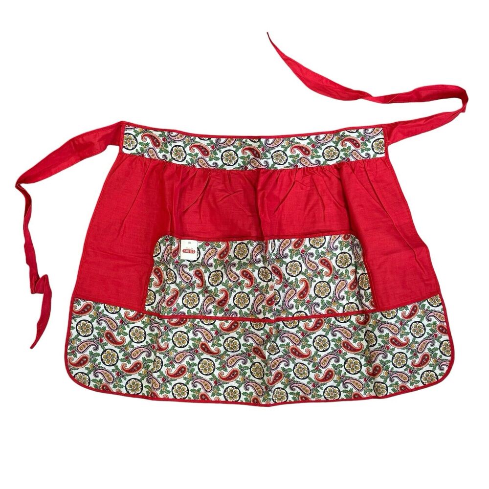 Vintage Red Paisley Kitchen Apron NEW OLD STOCK Silin’s #929 Cotton